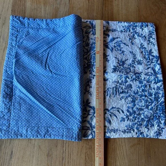 Vtg Laura Ashley Quilted Pillow Shams Blue & White 28 X 22 Shabby Chic Country - Picture 2 of 6